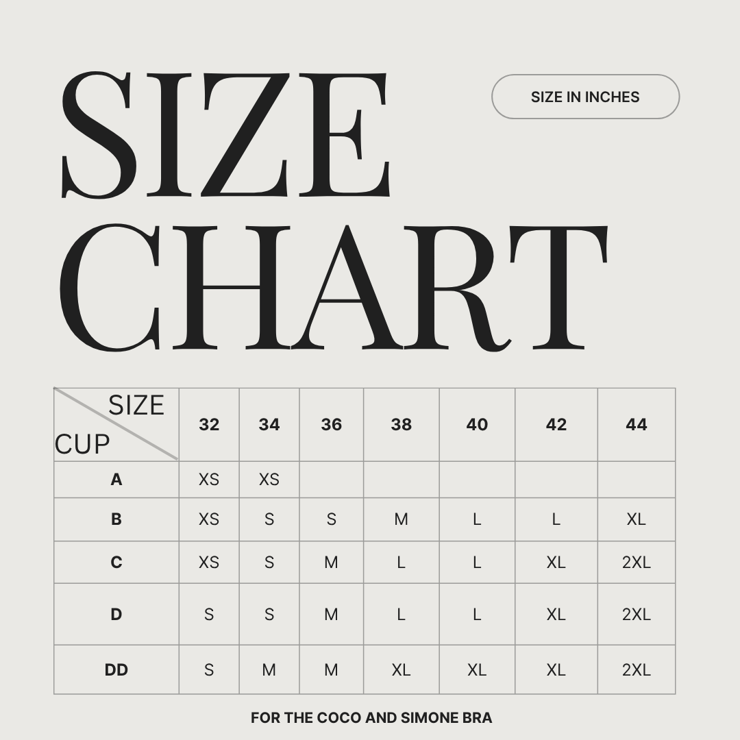 Size guide for The Coco Bra